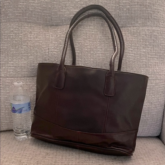 American Leather Co. Chocolate Brown Tote Bag, Red Stitching & Many Pockets! - Picture 6 of 16